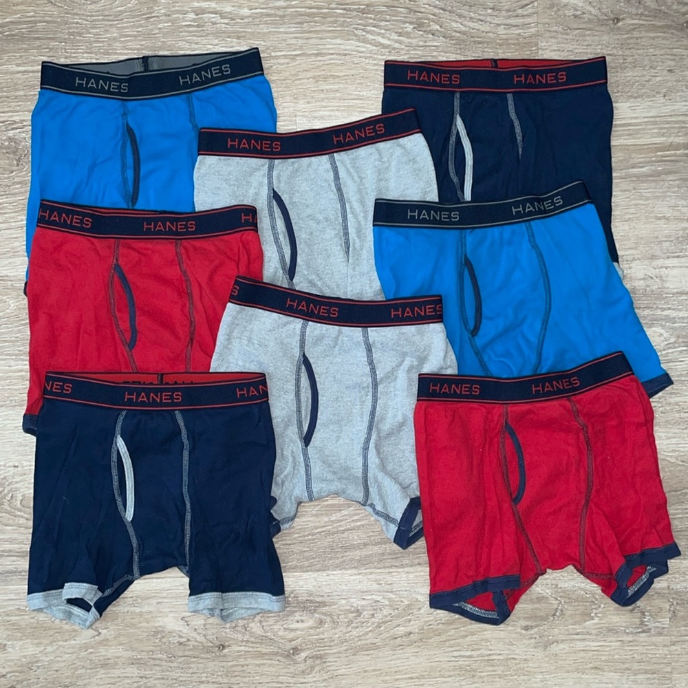 Boys Large Hanes Cotton Boxer Briefs Red Blue Gray Navy 8PC Multipack Set Bundle